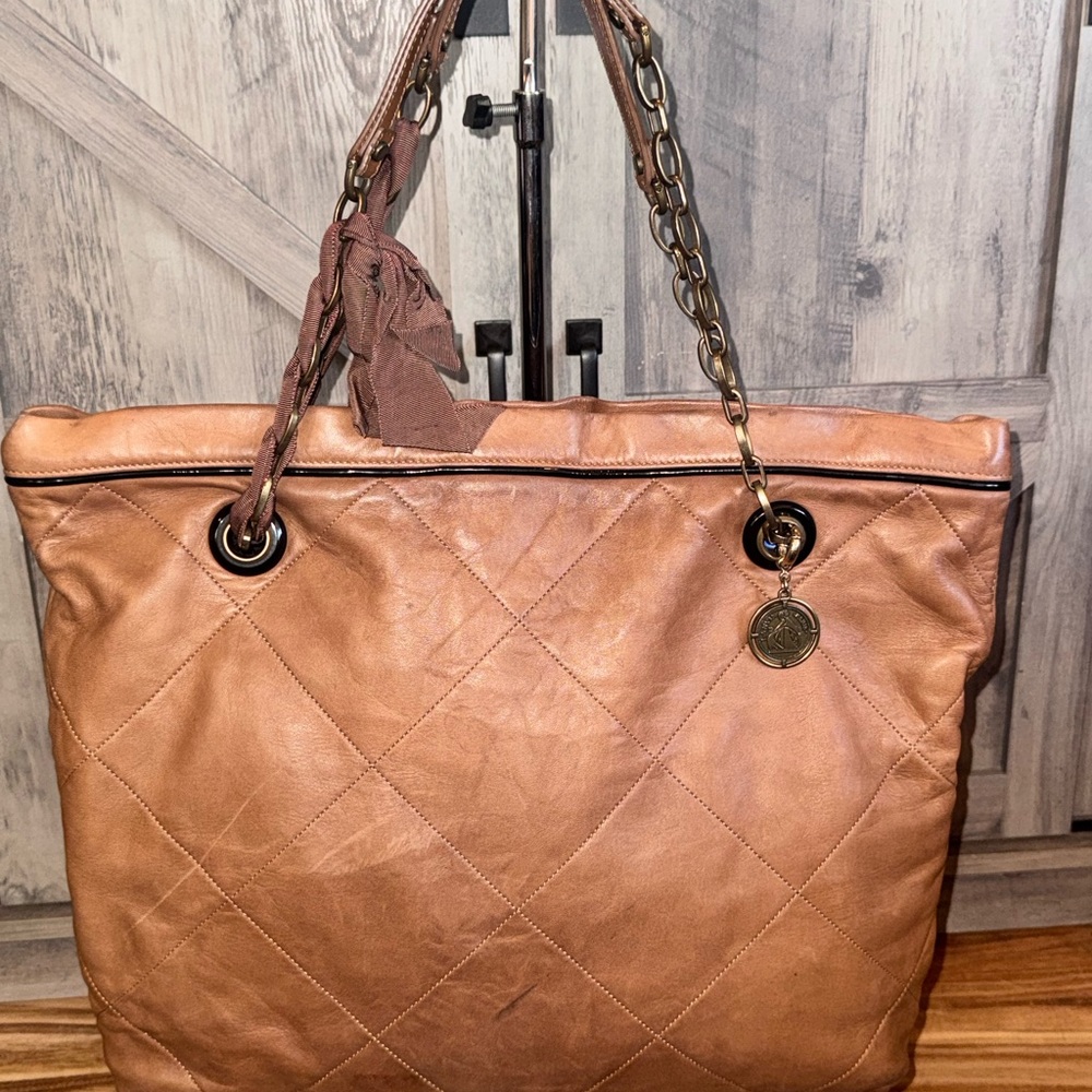 Lanvin Brown Quilted Leather Tote with Chain Handles